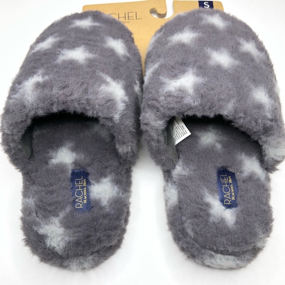 RACHEL Rachel Roy Faux Fur Memory Foam
Slippers Gray with White Stars Sz S 5-6 - Picture 3 of 7